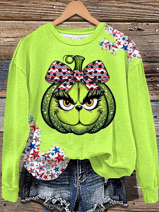 Independence Day Star Cartoon Character Print Long Sleeve Casual Top