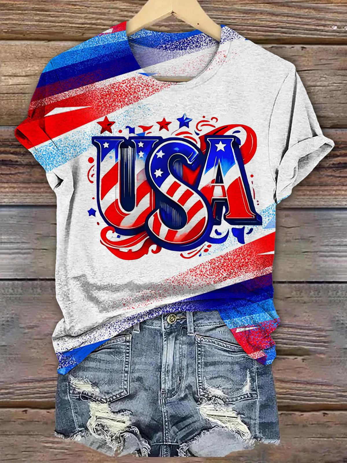 Star Stripe USA Flag Crew Neck T-shirt