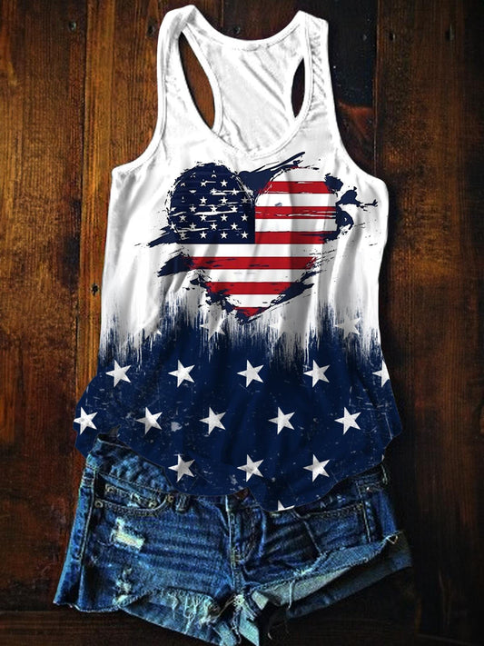 Women's Summer Independence Day Striped Rooster Print Tank Top