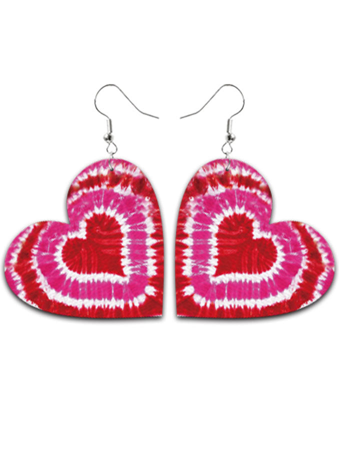 Tie-dyed Leather Heart Earrings