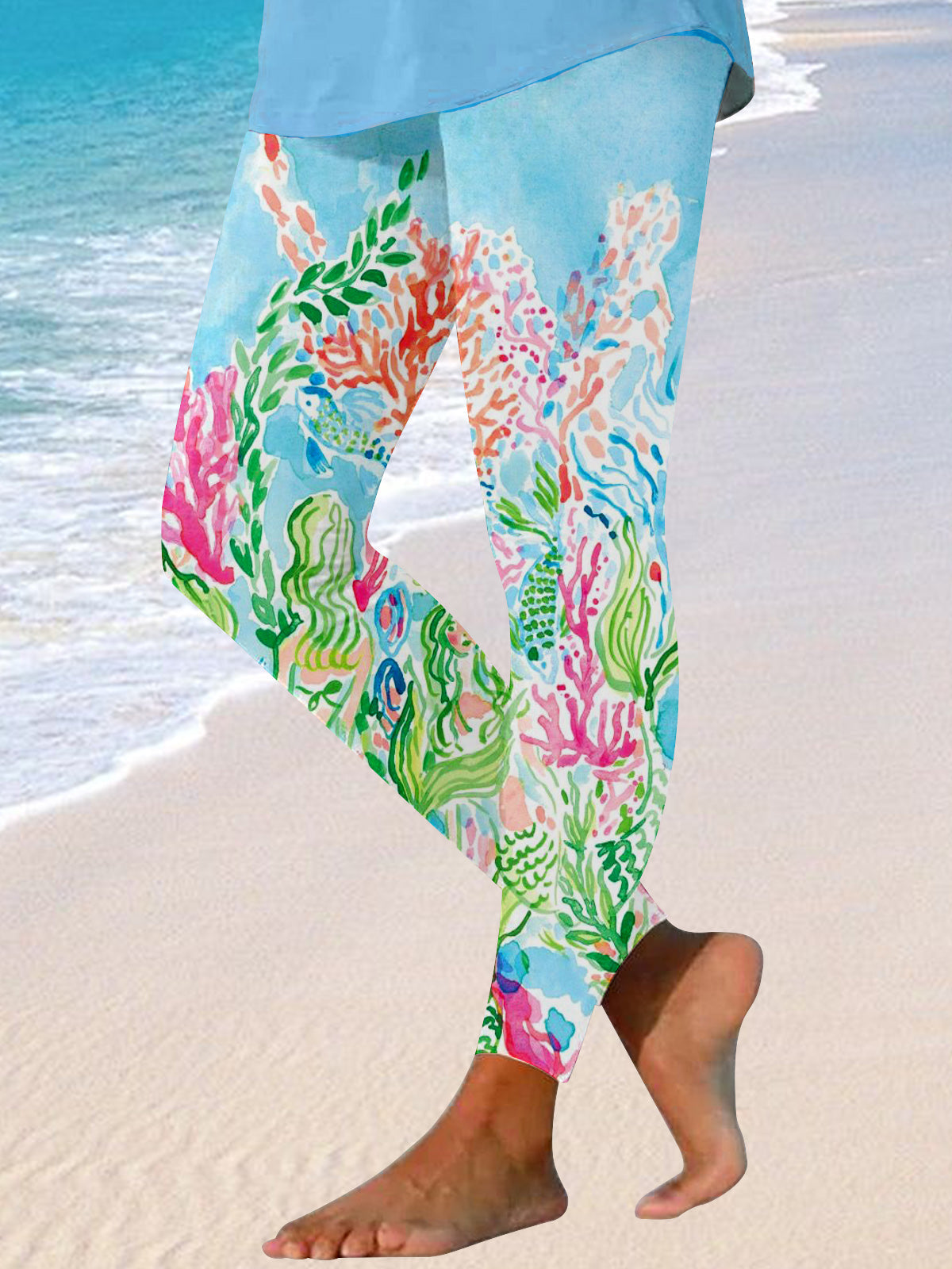 Tropical Floral Print Stretch Leggings