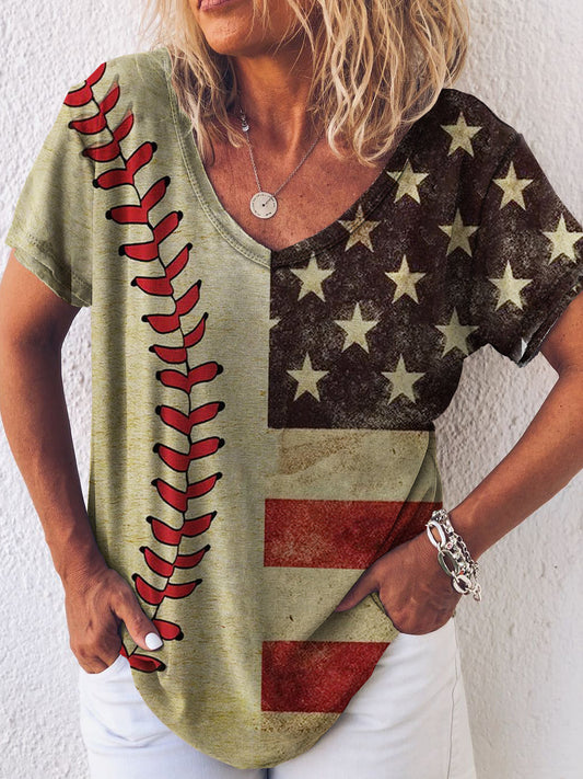 Women's Flag Baseball Loose Oversized T-Shirt