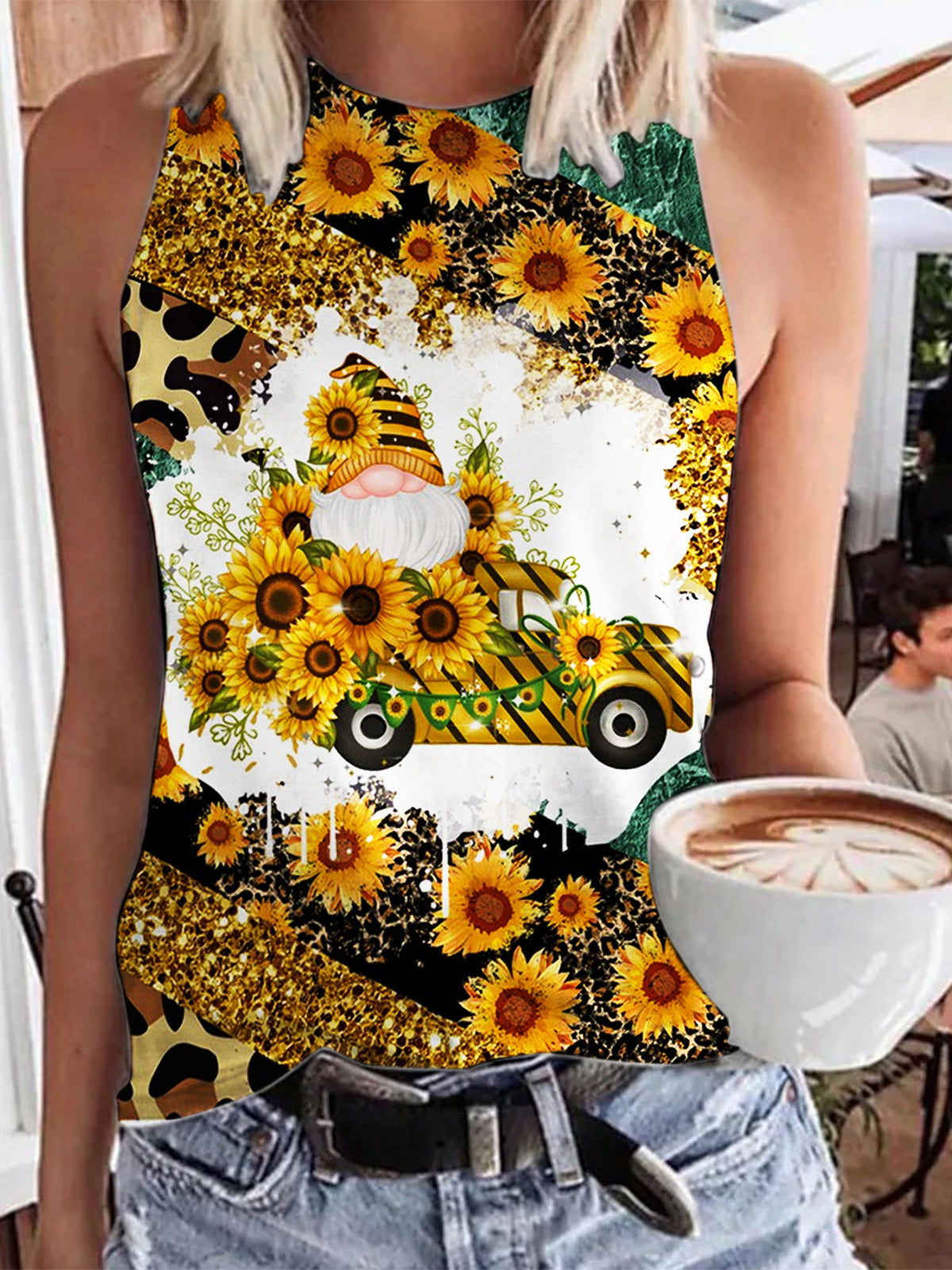 Women's Sunflower Gnome Print Tank Top