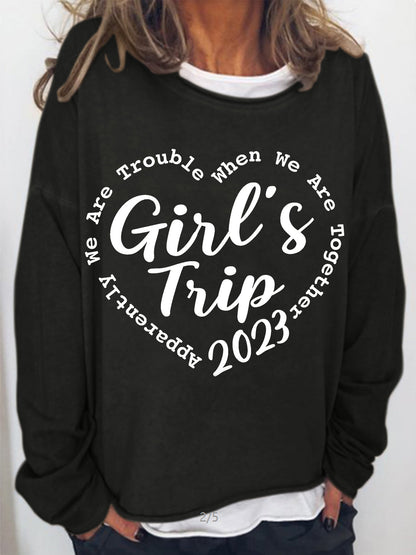 Girls Trip 2023 Print Crew Neck Casual Pullover