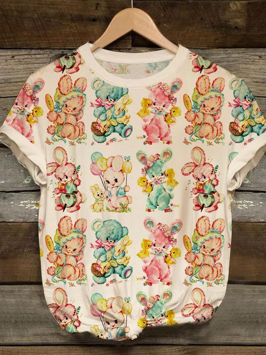 Women's Easter Bunny Print Vintage Casual T-Shirt