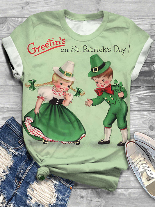 Vintage St. Patrick's Day Kids Print Crew Neck T-shirt
