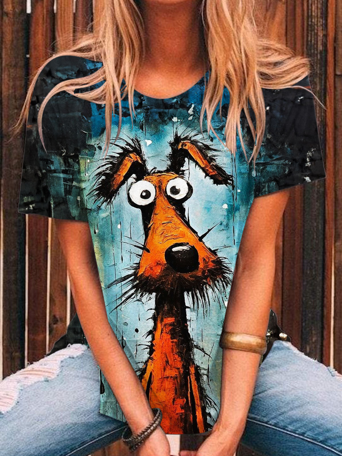 Funny Dog Print Crew Neck T-shirt