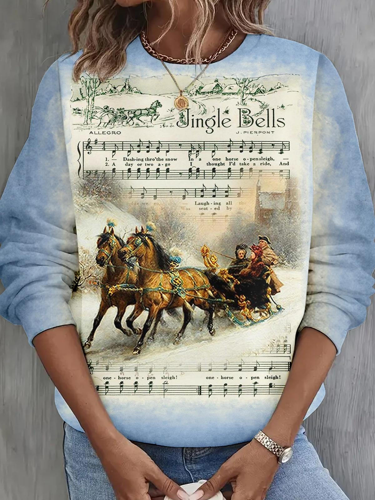 Jingle Bell Sheet Music Long Sleeve Casual Top
