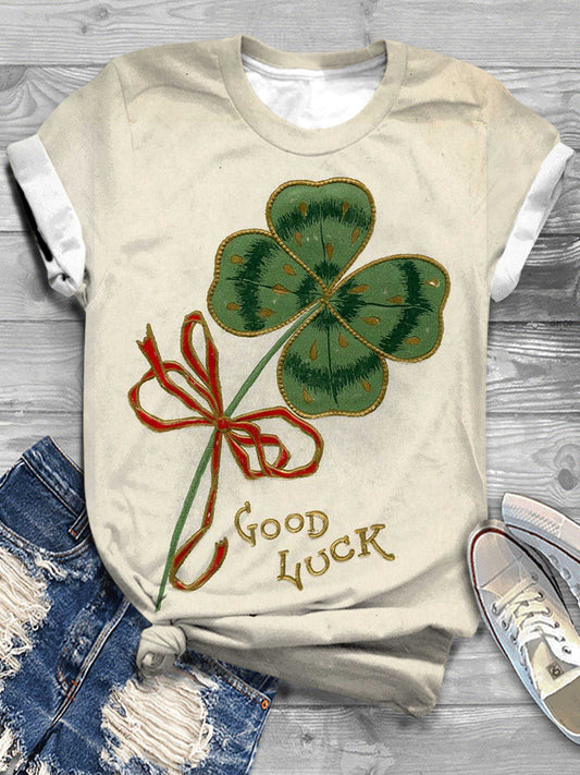 Shamrock Art Print Crew Neck T-Shirt