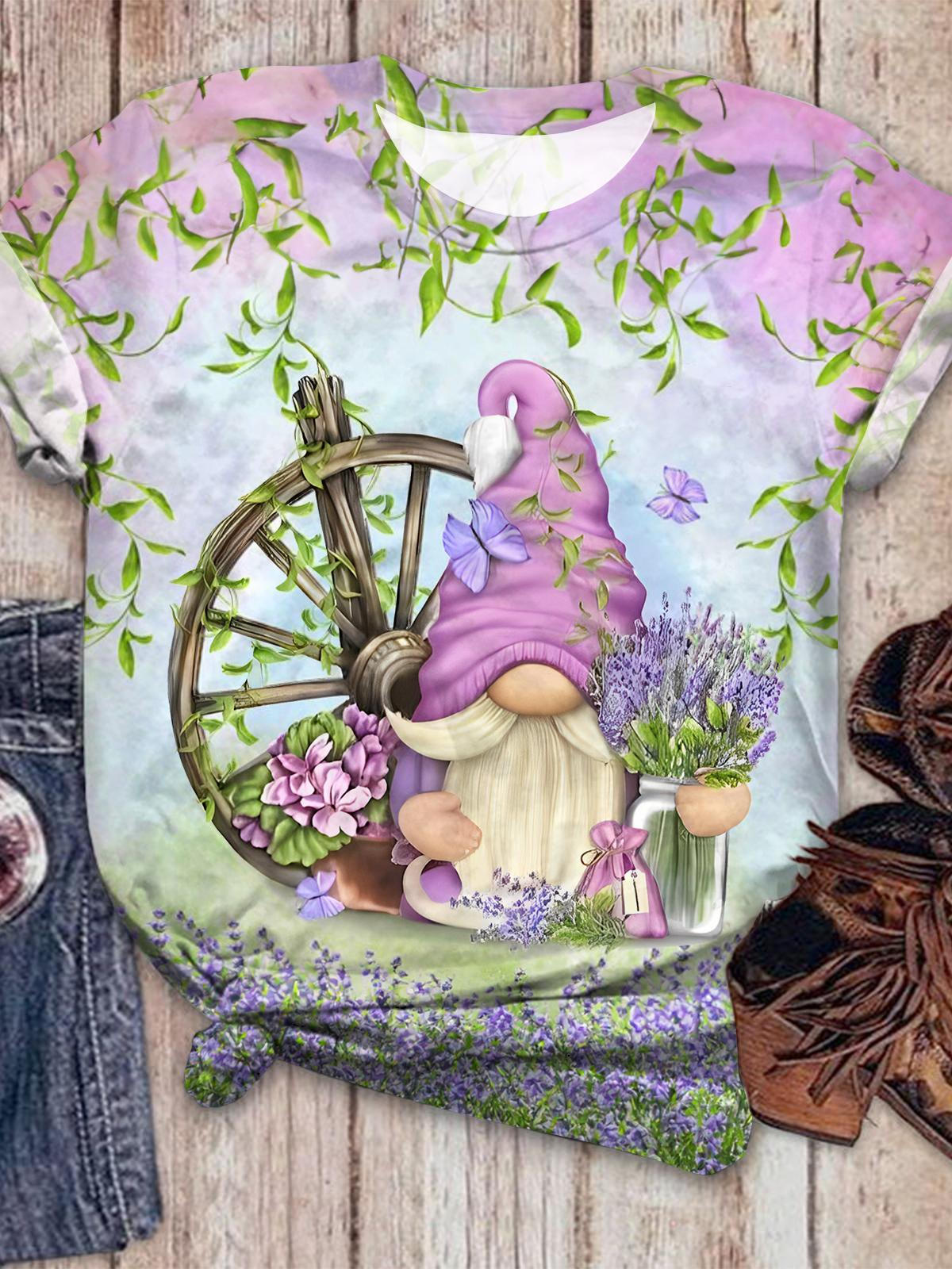 Lavender Waterwheel Gnome Crew Neck T-shirt