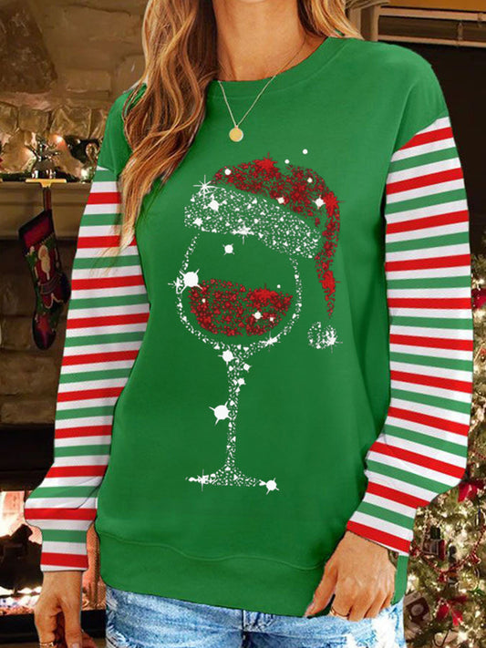 Women's Wine Glass Print Casual Long Sleeve Top