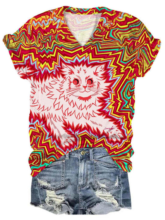 Oingo Boingo Cat V-Neck T-Shirt