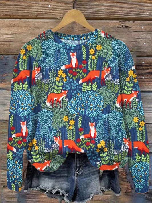 Forest Fox Print Long Sleeve Top