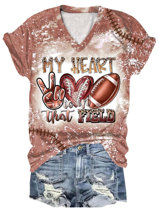 My Heart is on That Field Football V-Neck T-Shirt
