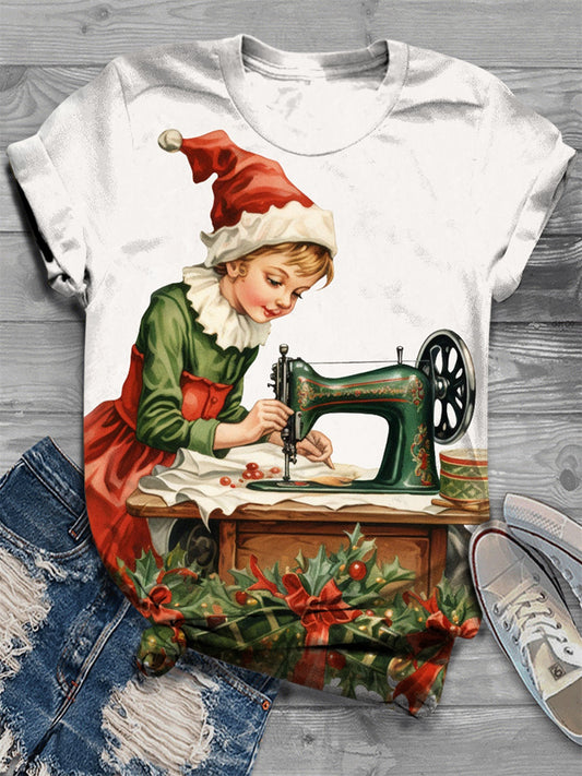 Christmas Elf Vintage Crew Neck T-Shirt
