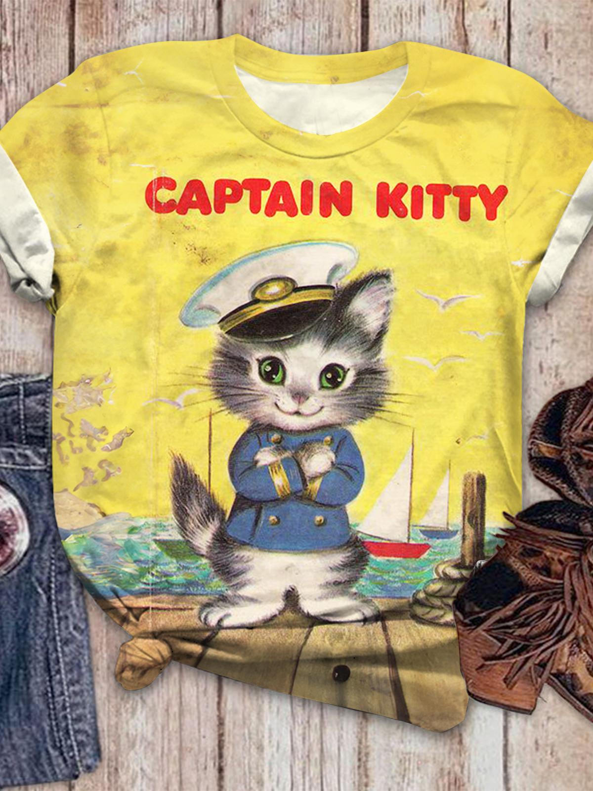 Vintage Captain Kitty Crew Neck T-shirt