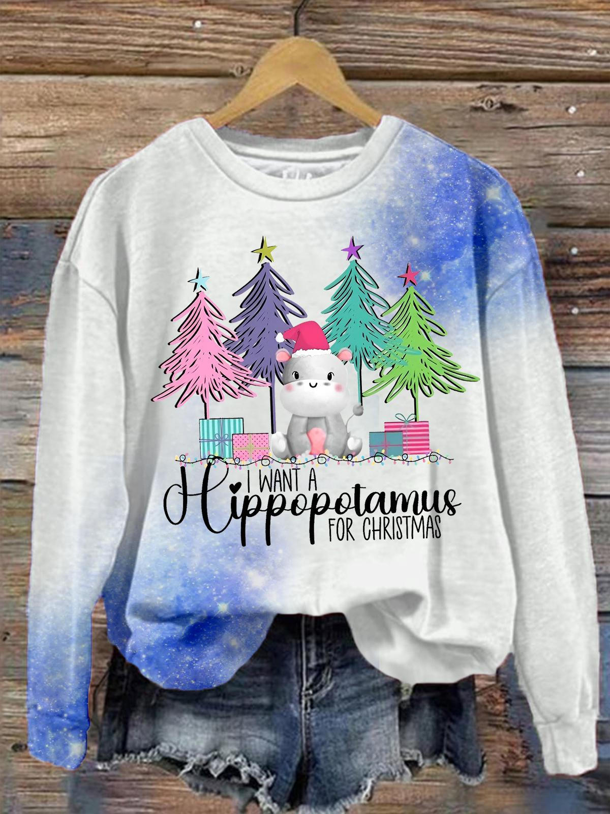 I Want A Hippo For Christmas Long Sleeve Top