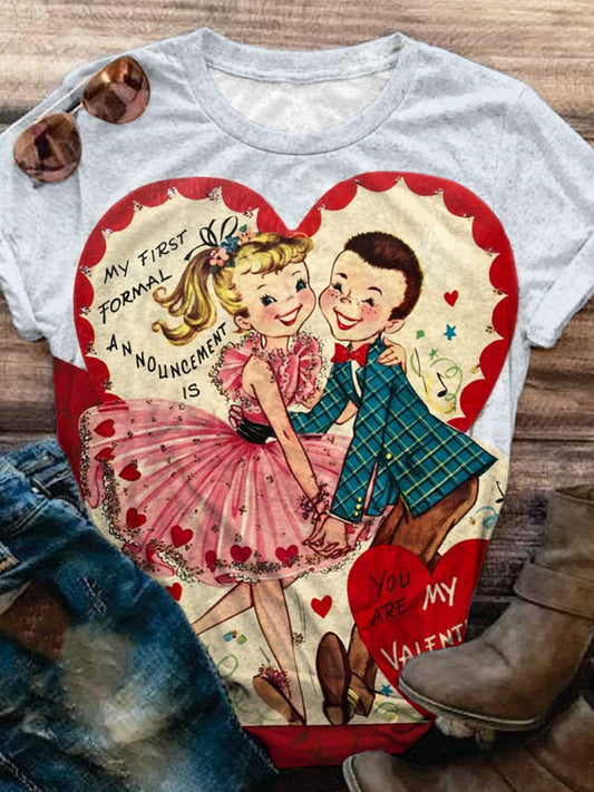 Retro Valentine's Day Couple Dancing Print T-Shirt
