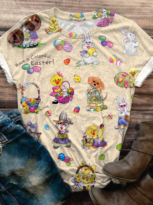Easter Animal Print Crew Neck T-shirt