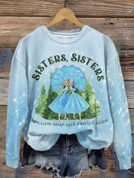Women's Sisters Print Round Neck Long Sleeve Top
