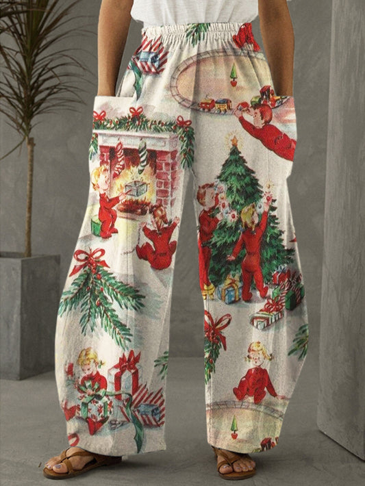 Women's Vintage Christmas Print Casual Pants