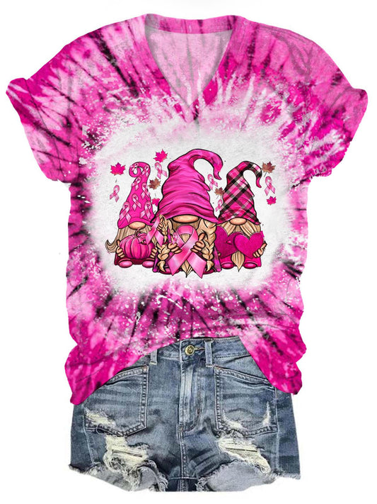 Women's Breast Cancer Gnome Tie Dye Print Top