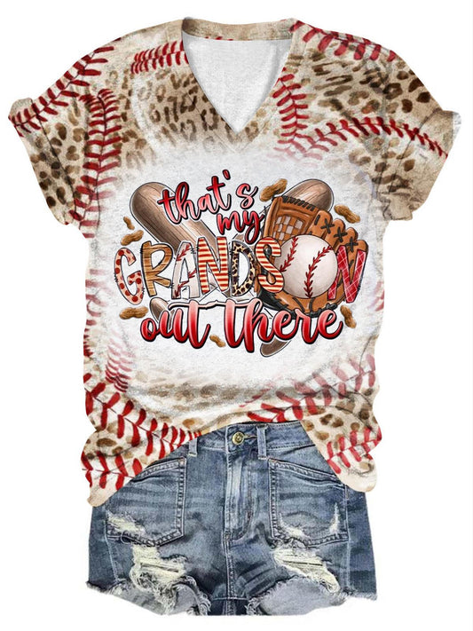 Baseball Leopard Gradient V Neck T-Shirt