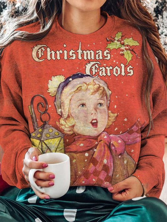 Christmas Carol Poster Print Crew Neck Long Sleeve Top