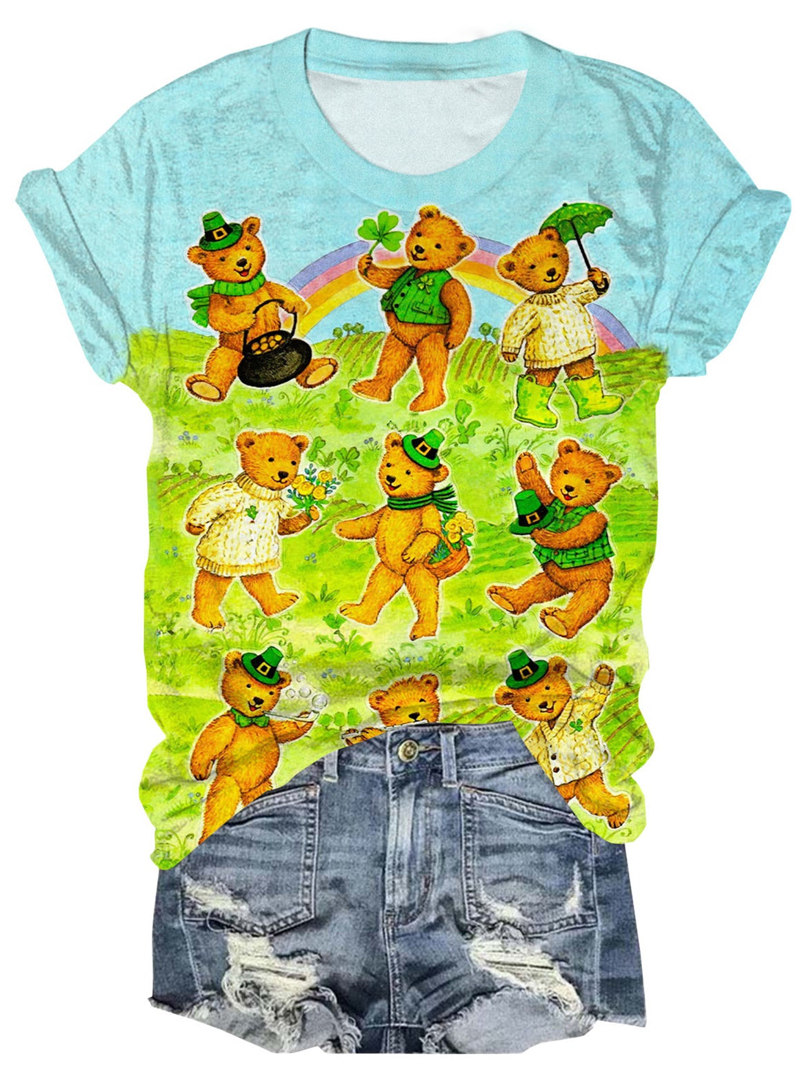 St. Patrick's Bear Print Short Sleeve Crew Neck T-Shirt
