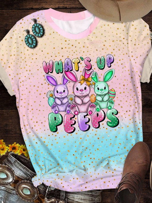 What's Up Peeps Easter Bunnies Print Crew Neck T-shirt