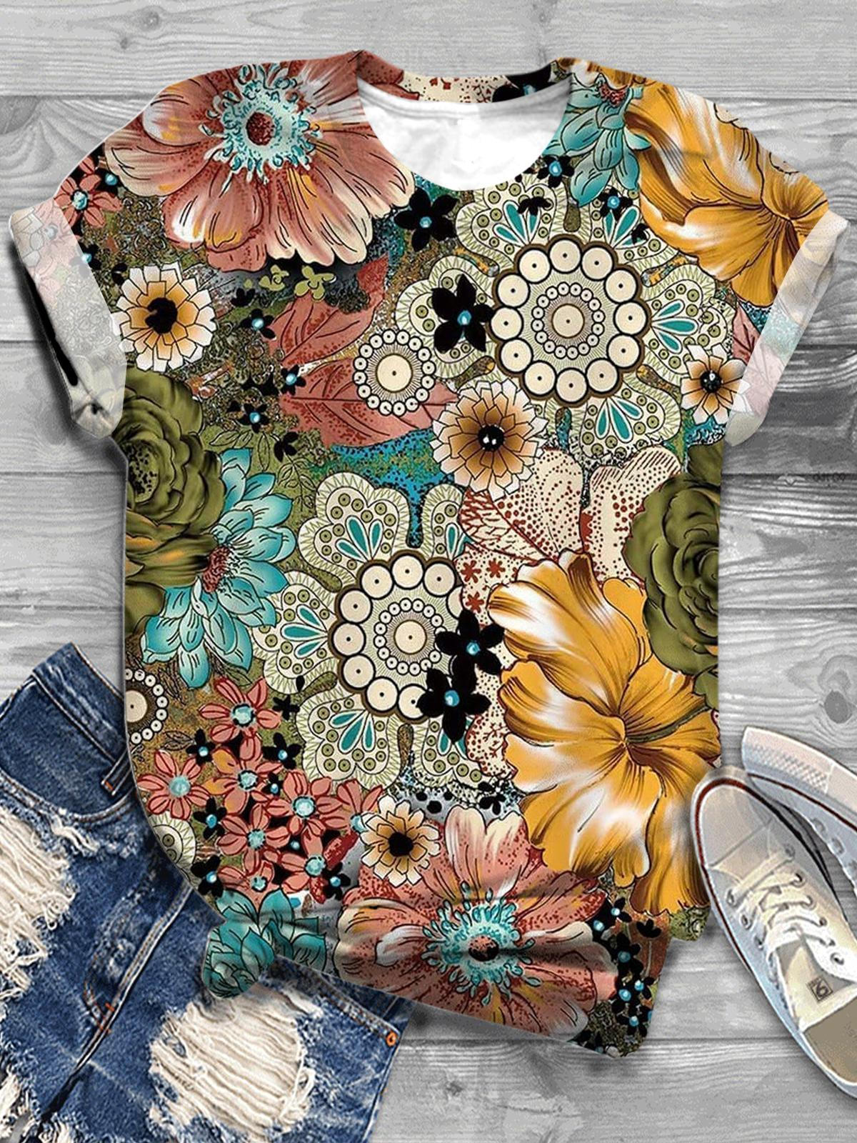 Vintage Flower Painting Print T-shirt