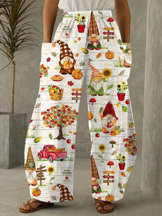 Autumn Apple Gnomes Print Casual Pants