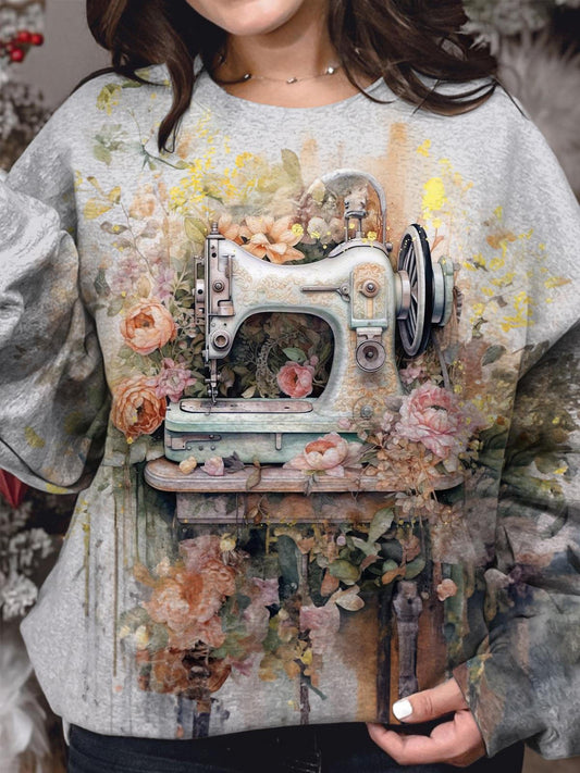 Vintage Flower Sewing Machine Long Sleeve Top