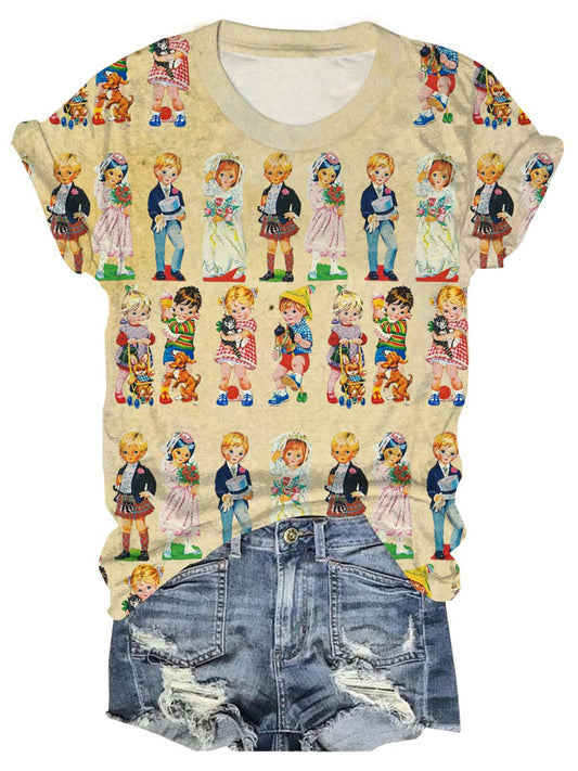 Vintage Girls and Boys Crew Neck T-shirt