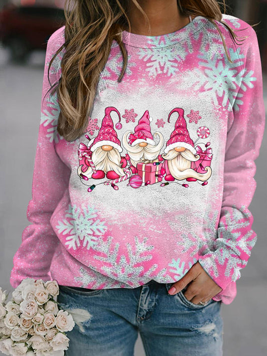 Pink Christamas Gnomes Snowflake Tie Dye Long Sleeve Top