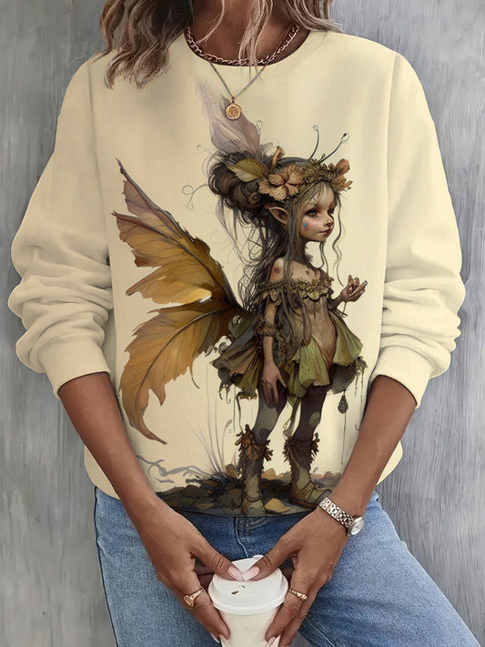 Fairy Girl Print Long Sleeve Casual Top