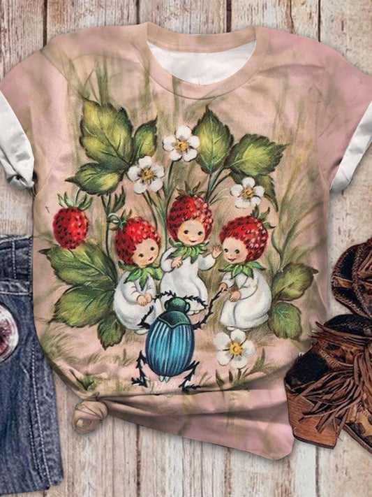 Vintage Strawberry Genius Crew Neck T-shirt