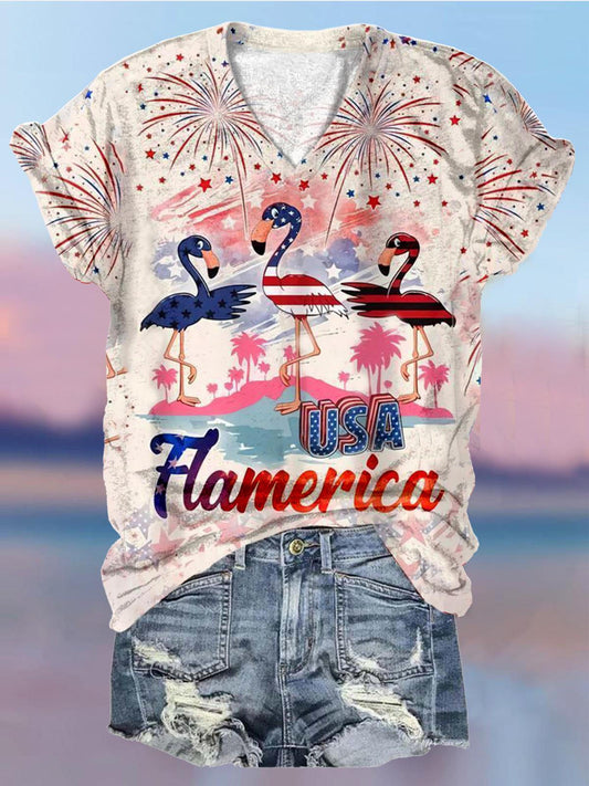 Women's Flamingo Independence Day T-Shirt