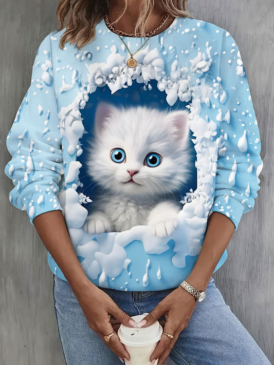 Women's Funny Cat Print Casual Top