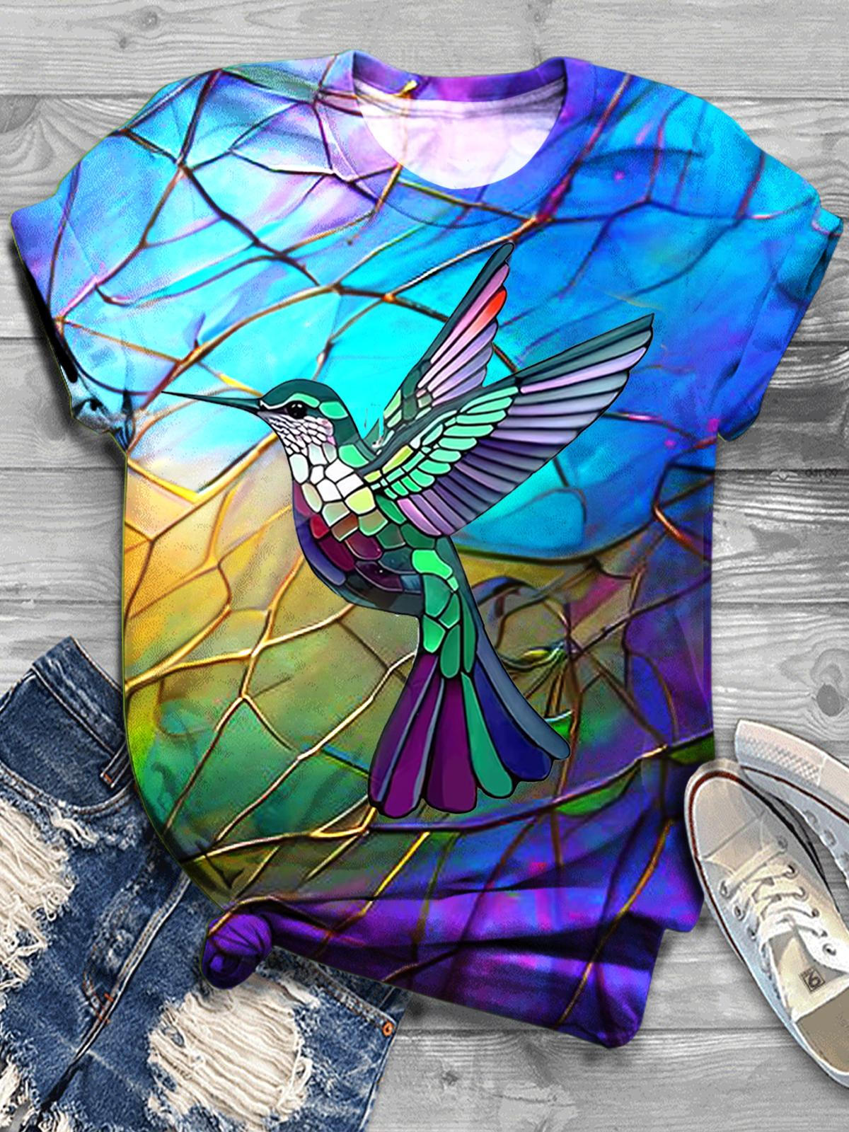 Women's Hummingbird Print Short Sleeve Top