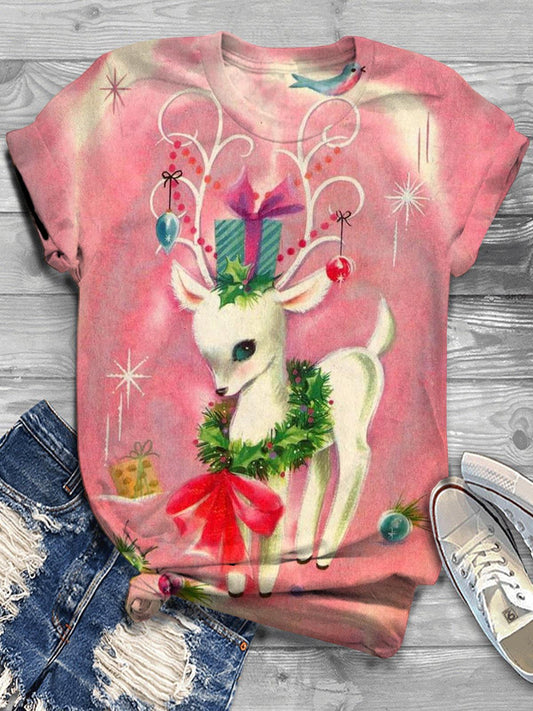 Christmas Deer Crew Neck T-Shirt