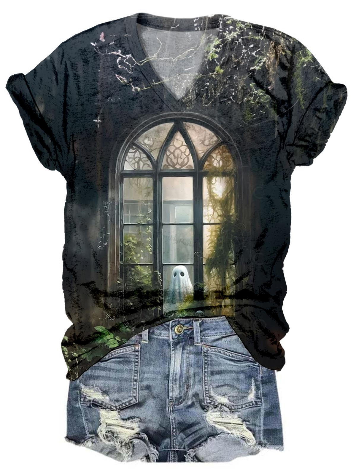 Ghost Outside Looking In V-Neck T-Shirt