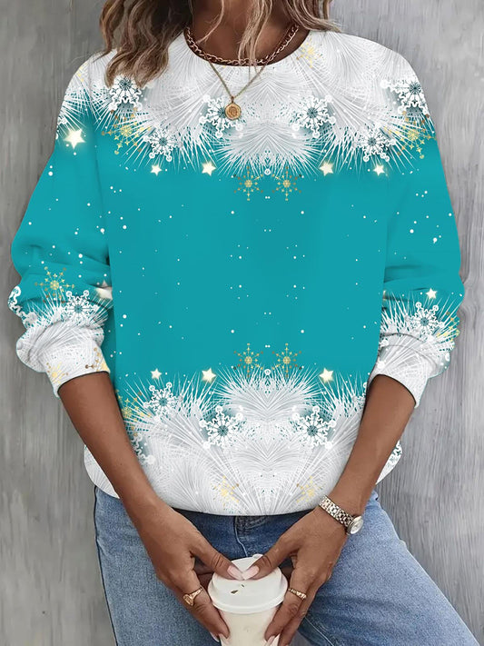Winter Snowflake Print Long Sleeve Casual Top