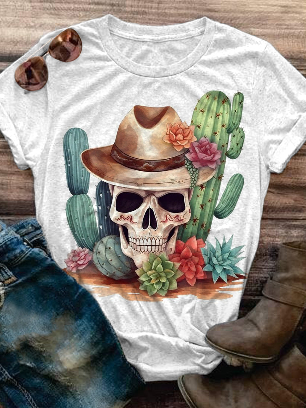 Cactus Skull Crew Neck T-Shirt