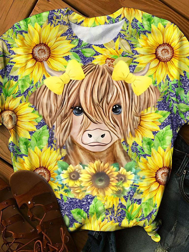 Highland Sunflower Crew Neck T-Shirt