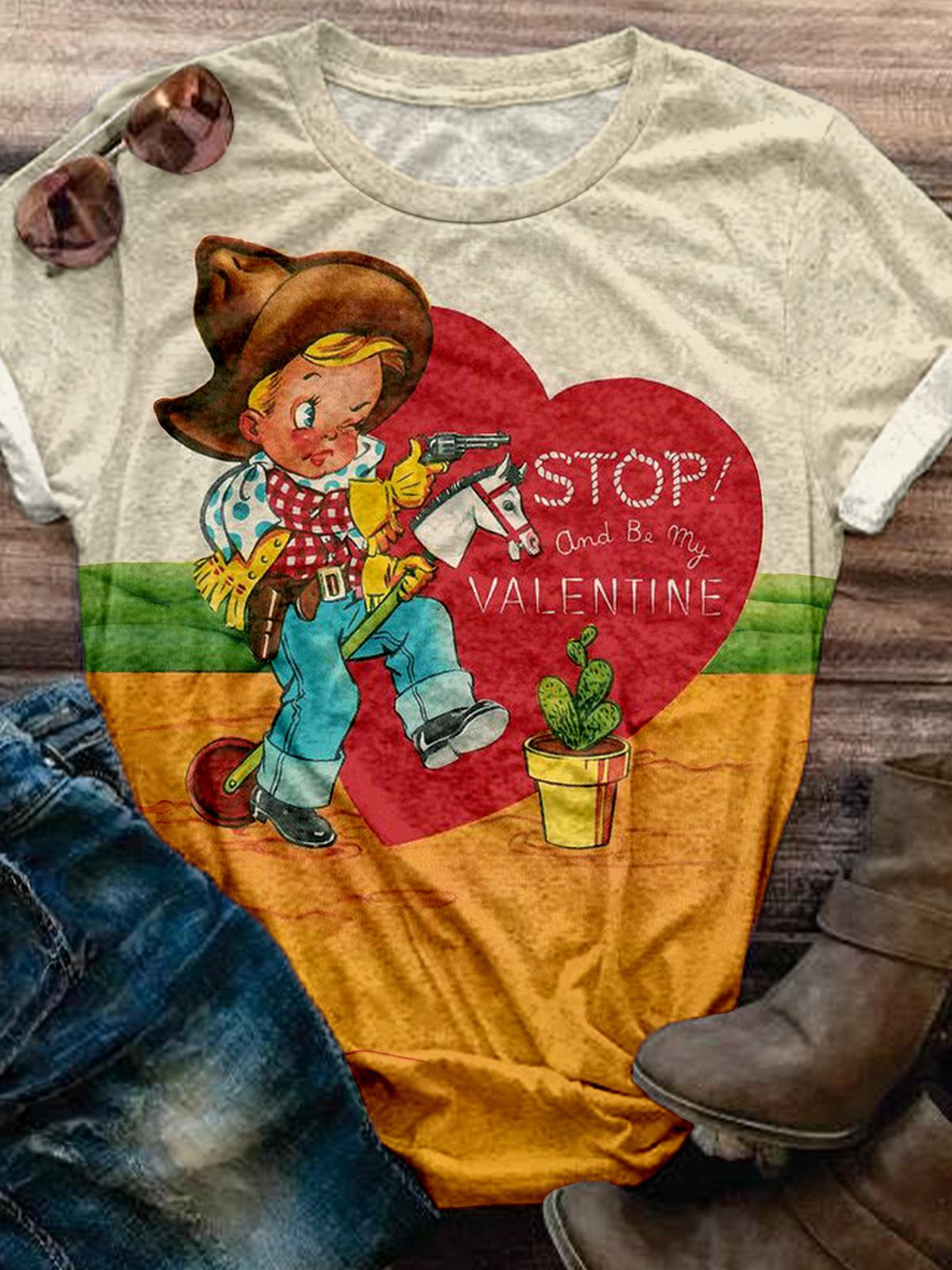 Stop And Be My Valentine Vintage Crew Neck T-shirt