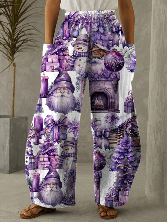 Purple Christmas Print Casual Pants