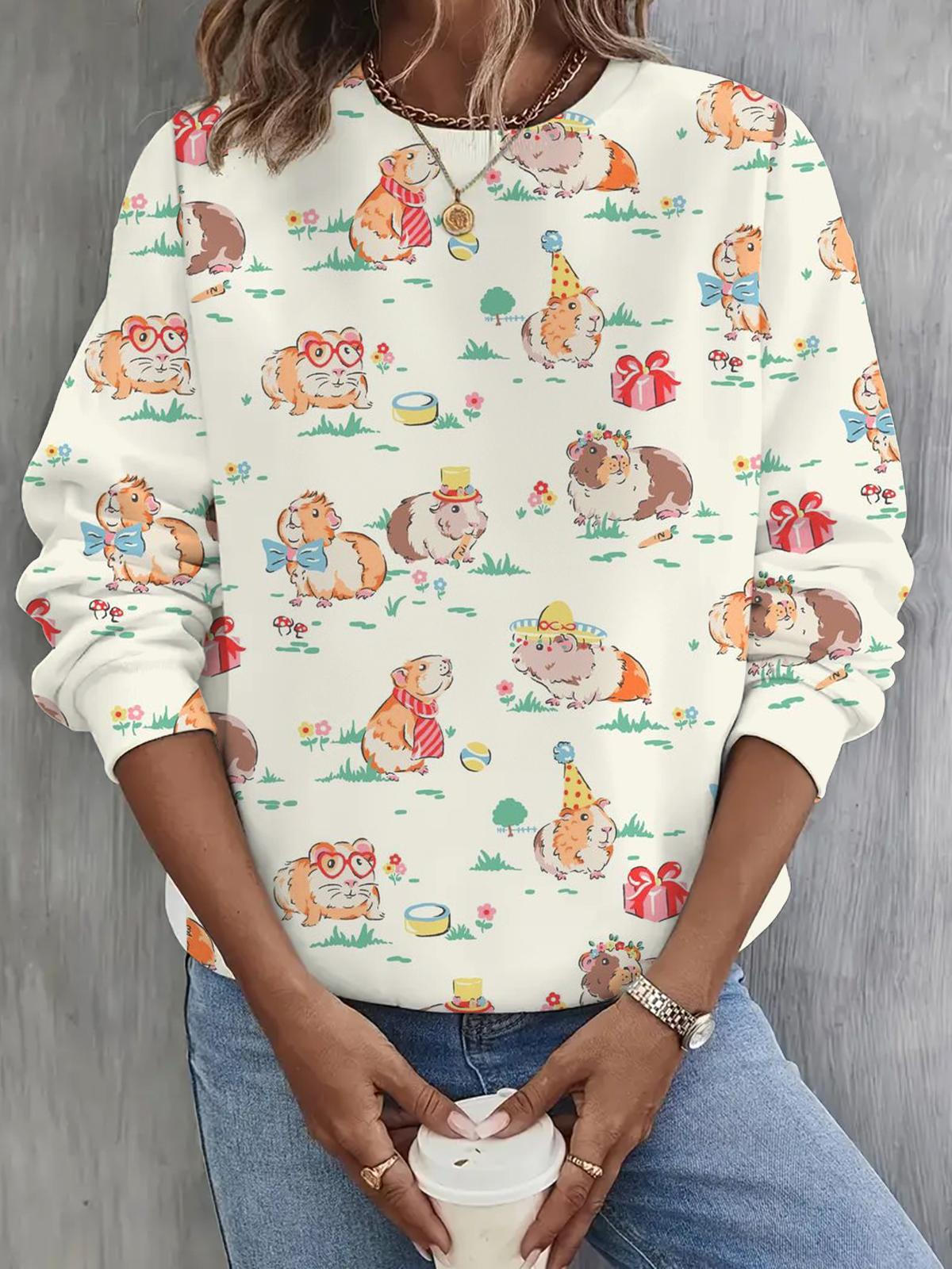 Women Guinea Pig Print Long Sleeve Casual Top