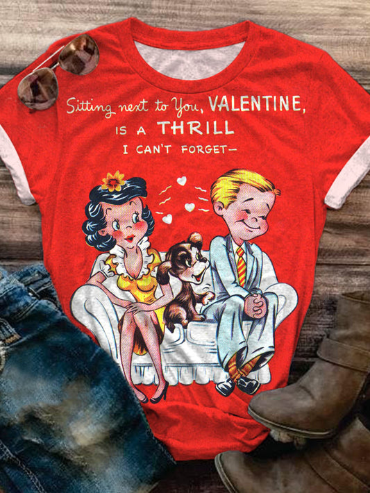 Vintage Valentine's Day Print Crew Neck T-shirt