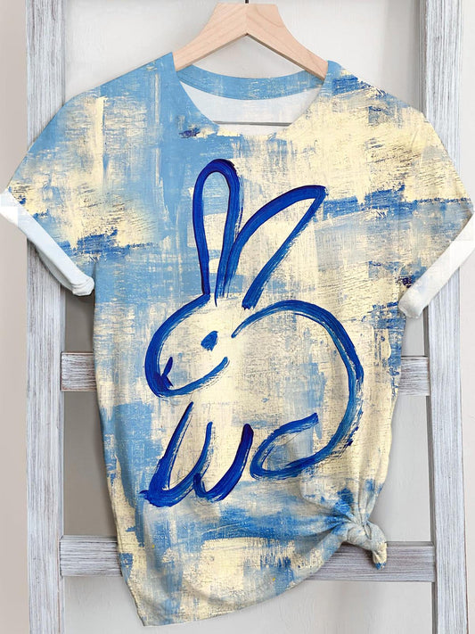 Women's Bunny Print Crew Neck T-shirt